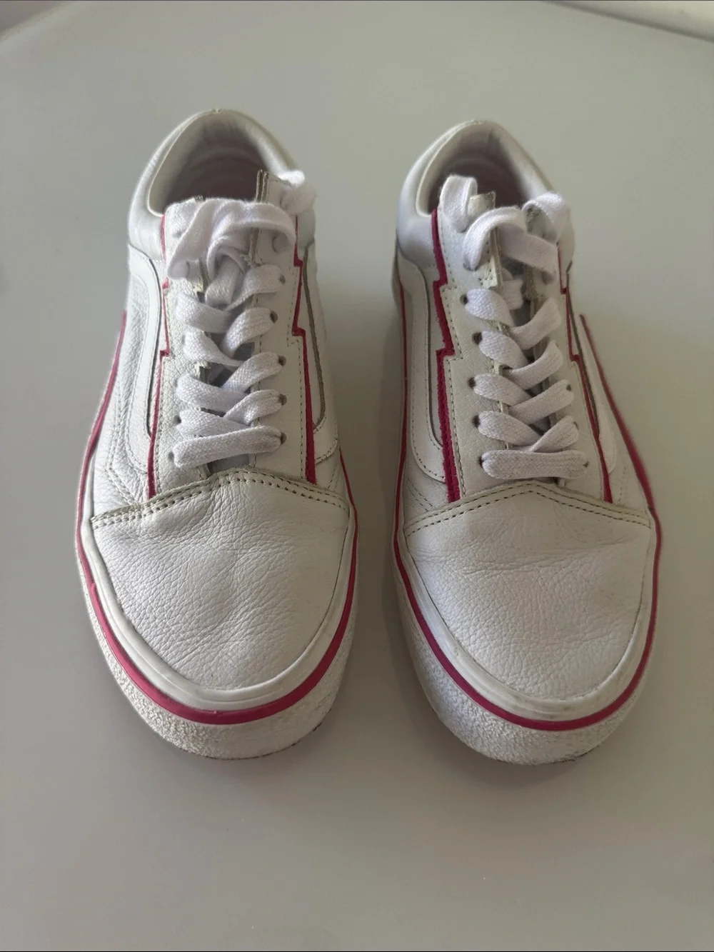 Vans Old Skool Bolt Pop Pink Glow White Leather Sneakers Size 7.5 - Picture 5 of 9